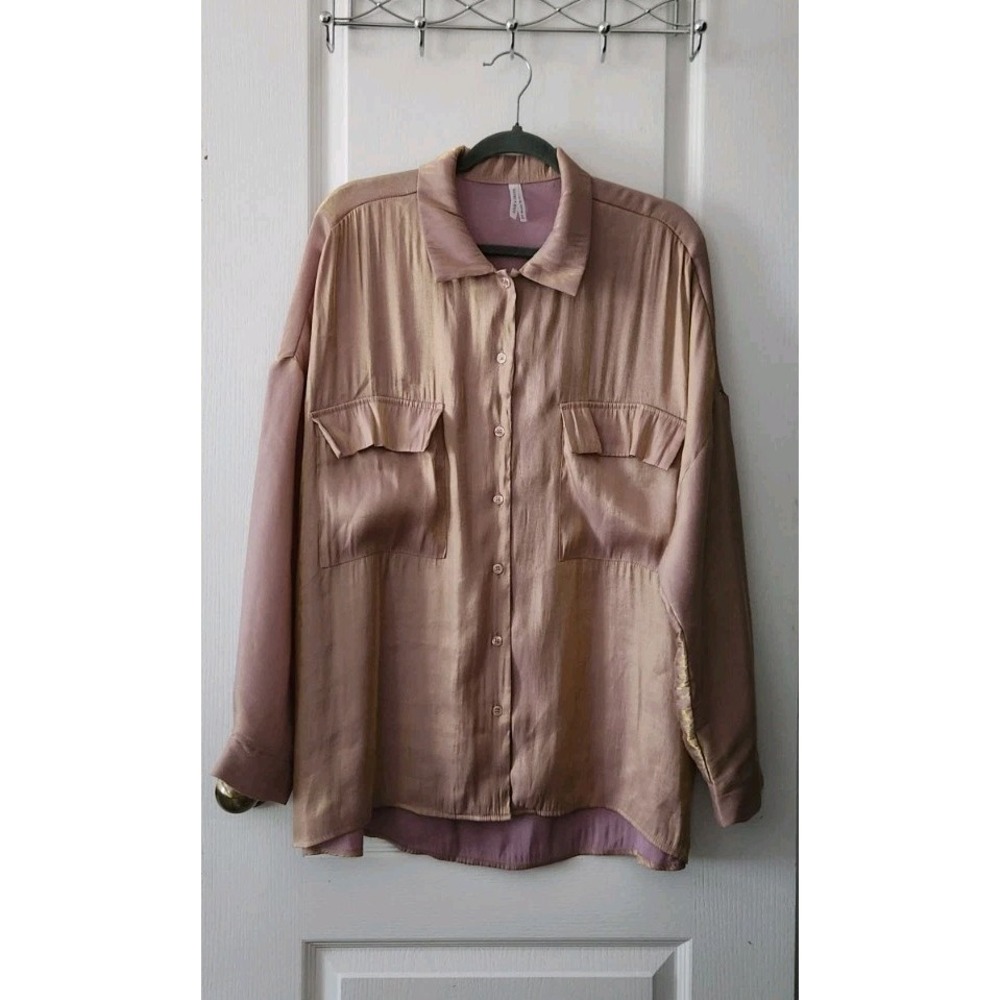 LIVE 4 TRUTH Natural Purple Iridescent Button Up Womens Blouse Collared Neck XL